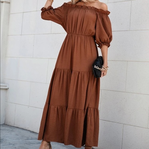 Boho ruffle hem Bardot A line dress - Picture 4 of 6
